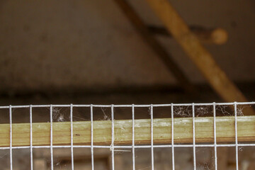 Old metal mesh in the chicken coop on the farm © Taras