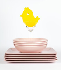 Yellow dish sponge and plates