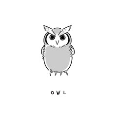 Vector illustration icon of Owl. Hand drawing digital illustration. 