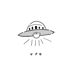 Vector illustration icon of UFO. Hand drawing digital illustration. 