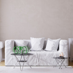 White interior with empty mock-up wall. 3D Rendering, 3D Illustration