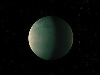 Alone green planet in space with stars 3d illustration. 