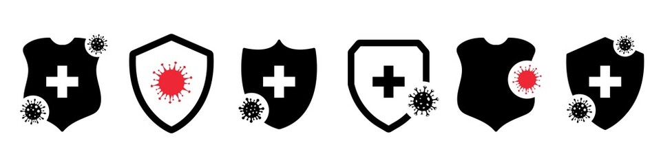 Different virus protection icons. Coronavirus and vaccine concept. Sticker for antiseptic package