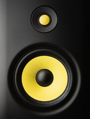 Listen to the music with high fidelity speaker box. Professional speakers for musician in sound...