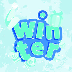 Winter lettering, Christmas card, snow and frost