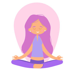 the girl is engaged in yoga.
Vector illustration. A young and happy woman is meditating.