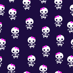 Happy Halloween. White skeleton silhouettes isolated on black background. Vector illustration. seamless skull vector Halloween pattern bone Ghost poison tile background scarf isolated repeat wallpaper