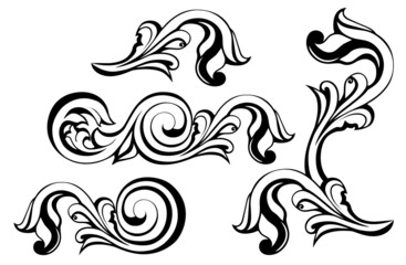 Vector damask vintage baroque scroll ornament swirl. Victorian monogram heraldic shield swirl.Retro floral leaf pattern border foliage antique acanthus calligraphy engraved tattoo. Tile decor element - 457172316