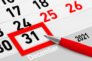 Calendar December 31  2021 and red pencil