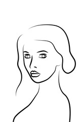 A simple silhouette of a woman with full lips. Black line on white. Portrait line art minimalistic style.