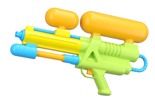 Plastic water gun toy for playing in the swimming pool isolated on white