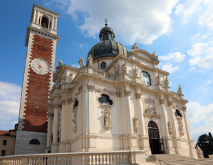 sanctuary with the dome of the bell tower called Monte Berico destination of many pilgrims in the city of VICENZA in Italy