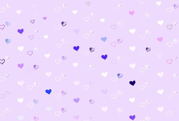 Light Purple, Pink vector backdrop with sweet hearts.