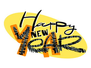 Cartoon 2022 tiger happy new year lettering for decorative design. Modern background. New year banner. Animal pattern. Funny character. Traditional holiday lunar new year.