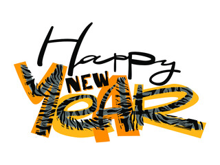 Cartoon 2022 tiger happy new year lettering for decorative design. Modern background. New year banner. Animal pattern. Funny character. Traditional holiday lunar new year.