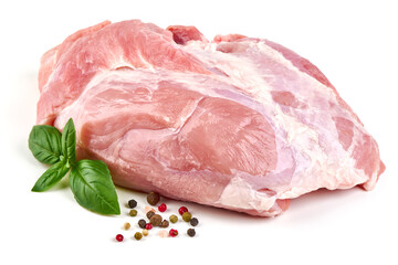 Raw pork shoulder butt, isolated on white background.