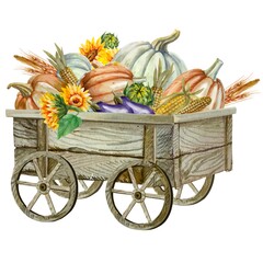 Harvest cart, Thanksgiving, pumpkins,