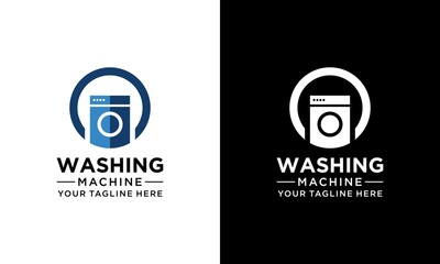 Laundry Washing Machine Logo With Circle for your laundry business icon.Vector illustration on white and black background.