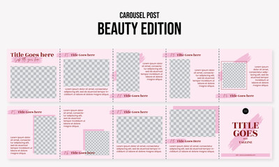 Set of editable social media instagram carousel post beauty, spa, salon, fashion, cosmetic, makeup with pink design vector template ai and eps10 © Infinitystudio