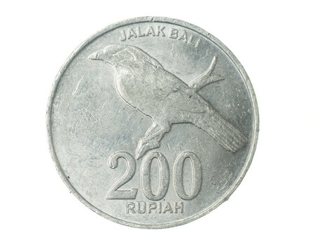 Indonesia two hundred rupiah coin on a white isolated background
