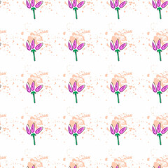 Vector seamless pattern with pink flowers on a white background. Use in fabric, wrapping paper, wallpaper, bags, clothes, dishes, cases on smartphones and tablets.