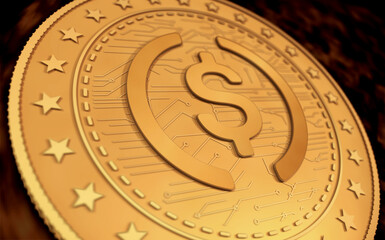 Fototapeta na wymiar USDC USD Coin cryptocurrency symbol golden coin illustration
