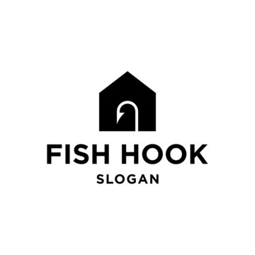 Fish hook house logo concept for fishing shop, simple and minimal modern icon logo vector