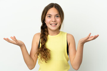 Fototapeta premium Little caucasian girl isolated on white background with shocked facial expression