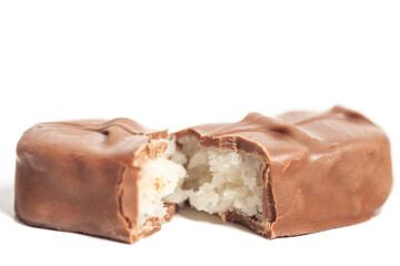 Chocolate bar with coconut isolated on white background