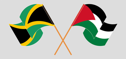 Crossed and waving flags of Jamaica and Palestine