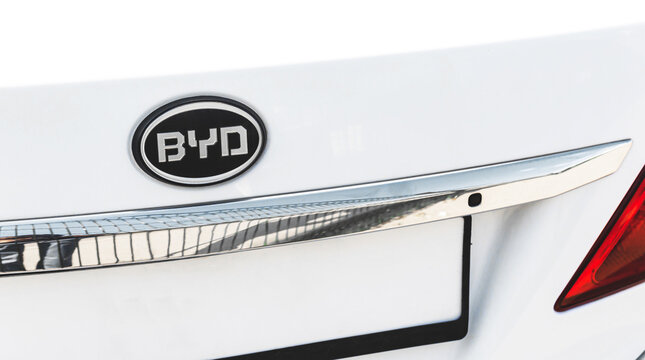 BYD Brand Logo On A White Car Background