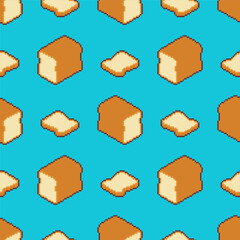 Sliced bread pixel art pattern seamless. Pixelated Food rooty background. 8 bit vector texture