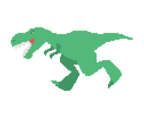 Dinosaur tyrannosaurus rex pixel art. Pixelated T-rex is predator lizard. 8 bit Prehistoric dino