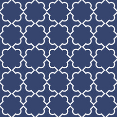 Fototapeta premium Vector. Seamless mediterranean geometric pattern in patchwork style. Talavera template. Portuguese Azulejo. Turkish decoration. Moroccan mosaic. Spanish porcelain. Ceramic dishes, folk ornament. Blue.