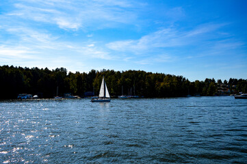 Sailboats on the Masurian lake on a sunny day