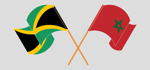Crossed and waving flags of Jamaica and Morocco