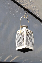 Hanging solar lamp under sun umbrella