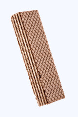 Tasty wafer sticks on white background, flat lay. Sweet food. Square wafer biscuits isolated on white. 