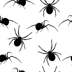 Seamless spiders background. Dangerous spiders vector background. Pattern for design poisonous spider contour vector. Simple vector background with spiders theme for halloween