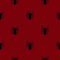 Seamless pattern of cute little cartoon ghosts and red bats on a black background. Background with a simple creepy character and scary ghostly monsters. For fabric and wrapping paper for Halloween.