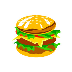 Delicious burger on a white background.Vector illustration.The cheeseburger can be used in menus,textiles, banners.
