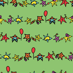 Vector Green Funny and cool stars doodle background pattern