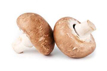 Fresh champignon mushrooms, isolated on white background. 