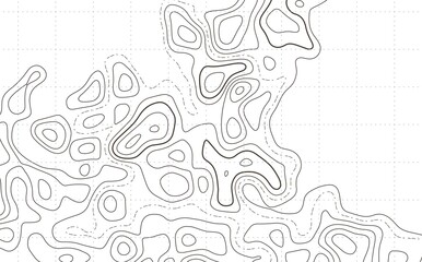 Topographic map abstract background. Outline cartography landscape. Topographic relief map on white backdrop. Modern cover design with wavy lines. Vector illustration with weather map outline pattern.
