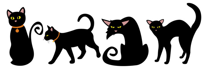 Halloween set of a black cat. Vector illustration