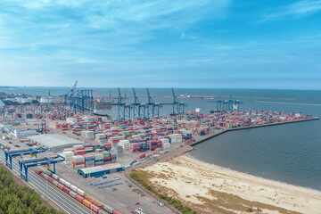 Fototapeta premium aerial view of container port in gdansk 