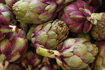 Fototapeta premium Green and purple fresh globe artichokes