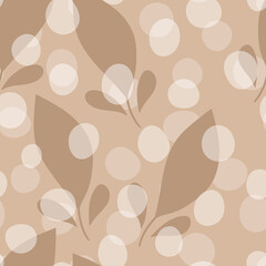Floral seamless with hand drawn color leaves. Cute autumn background. Tropic beige branches. Modern floral compositions. Fashion vector stock illustration for wallpaper, poster, card, fabric, textile