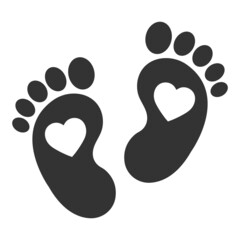 Illustration of imprint of footprints of a child with a heart on a white background