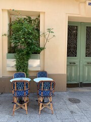 table and chairs in a garden cafe